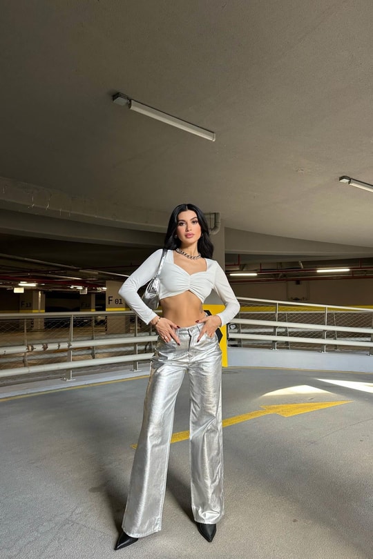Metalik Palazzo Pantolon Gümüş