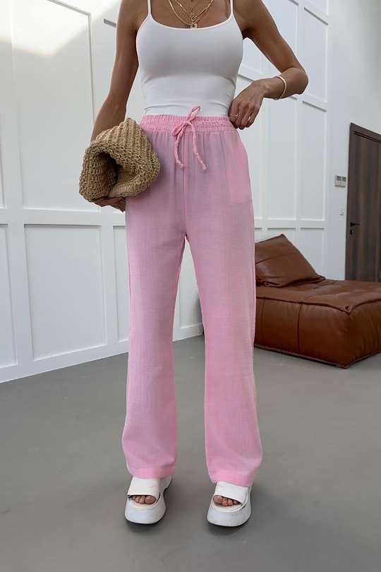 Müslin Pantolon Pembe