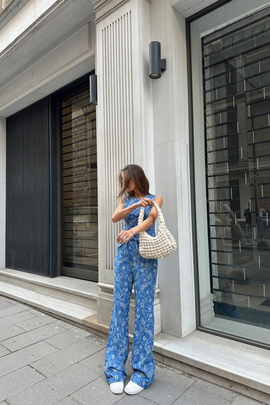 Nakışlı Blue Pantolon Mavi