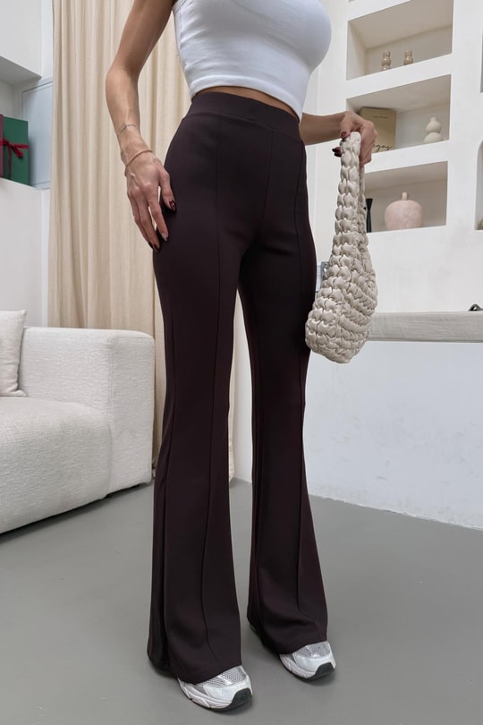 Ön Dikişli İspanyol Paça Pantolon Kahve