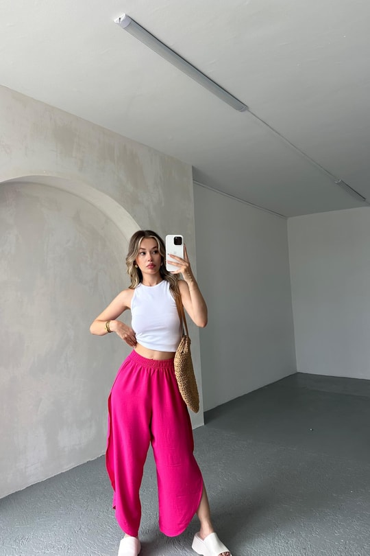 Oval Paça Şalvar Pantolon Fuşya