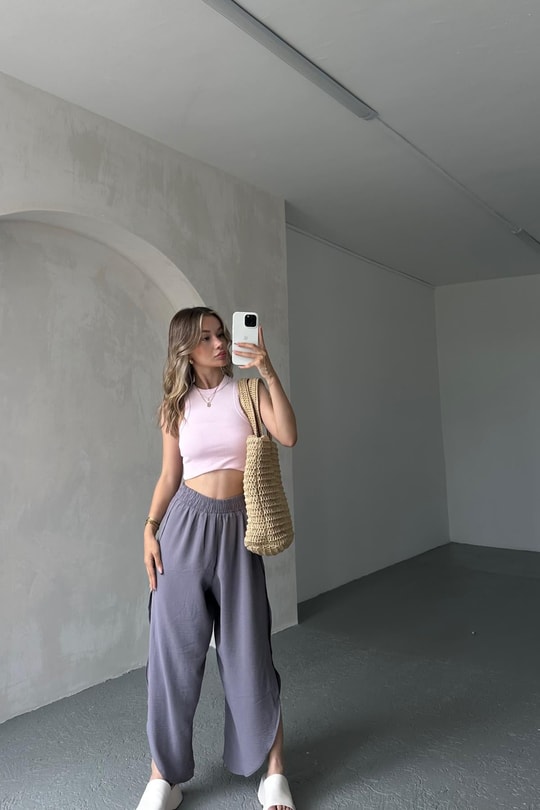 Oval Paça Şalvar Pantolon Gri