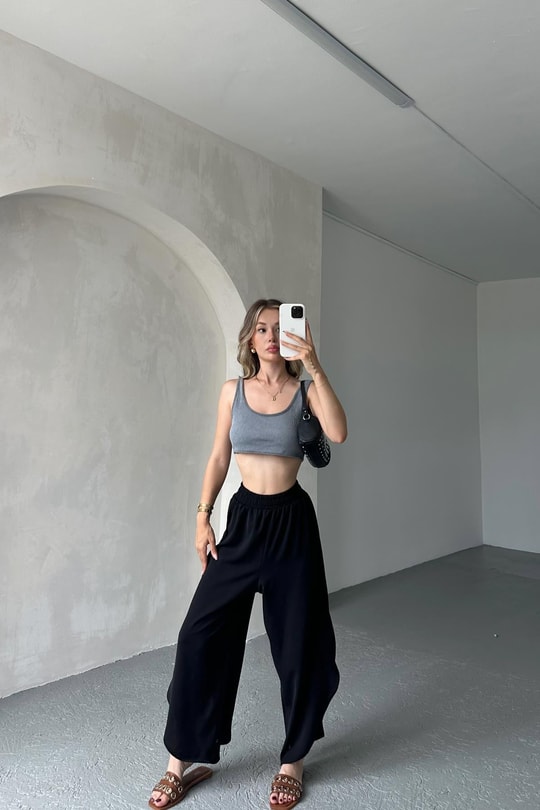 Oval Paça Şalvar Pantolon Siyah