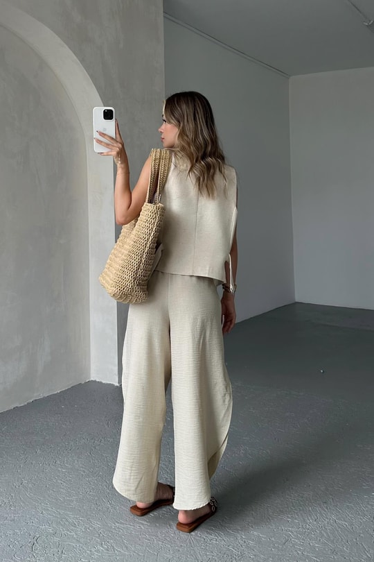 Oval Paça Şalvar Pantolon Taş