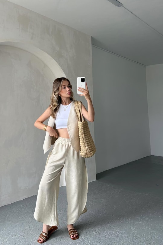 Oval Paça Şalvar Pantolon Taş