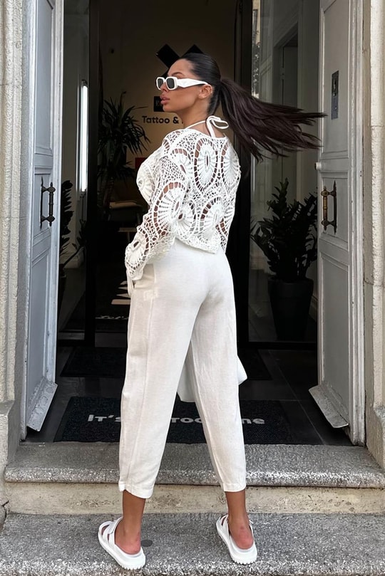 Paça Pensli Keten Jogger Pantolon Taş