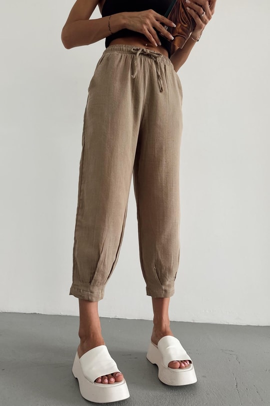 Paça Pile Müslin Pantolon Vizon