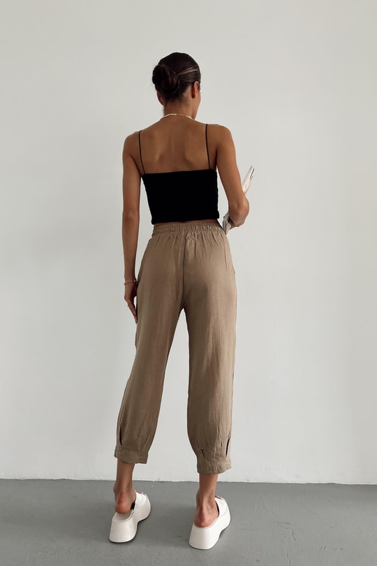 Paça Pile Müslin Pantolon Vizon