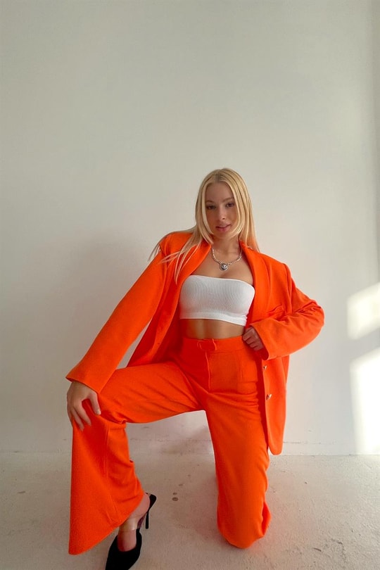 Paça Yırtmaçlı Basic Klasik Pantolon Oranj