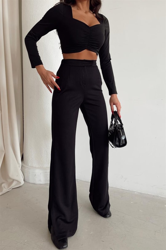 Paça Yırtmaçlı Basic Klasik Pantolon Siyah