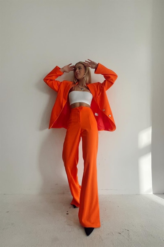 Paça Yırtmaçlı Basic Klasik Pantolon Oranj