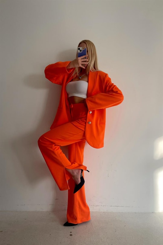 Paça Yırtmaçlı Basic Klasik Pantolon Oranj