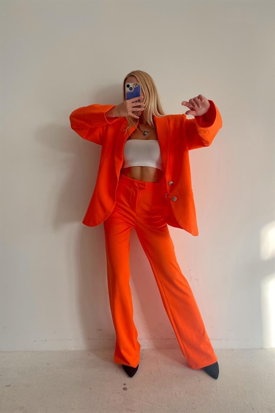 Paça Yırtmaçlı Basic Klasik Pantolon Oranj