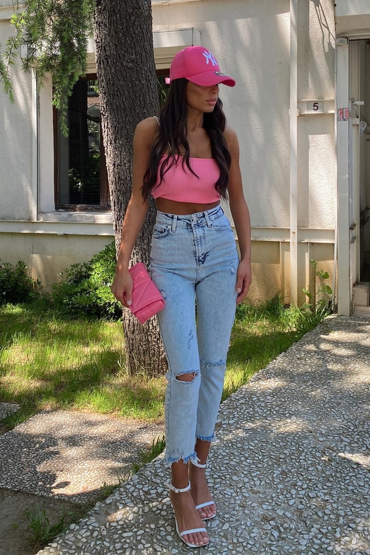 Paçası Püsküllü Distressed Mom Jean Buz Mavi