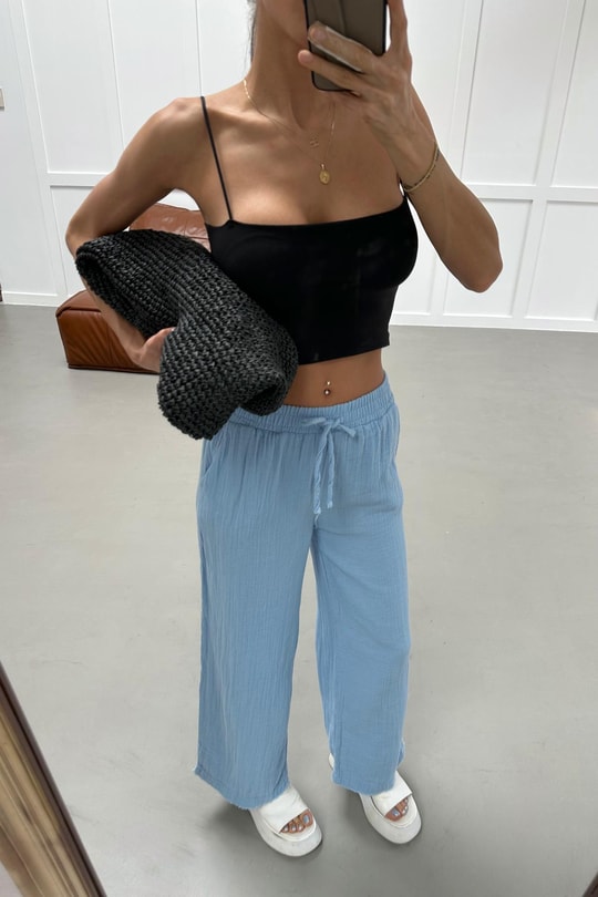 Palazzo Müslin Pantolon Mavi
