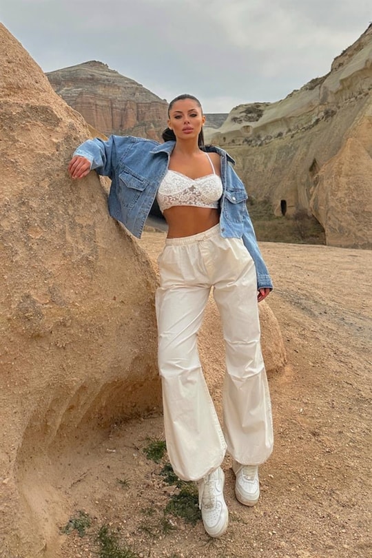 Paraşüt Jogger Pantolon Krem