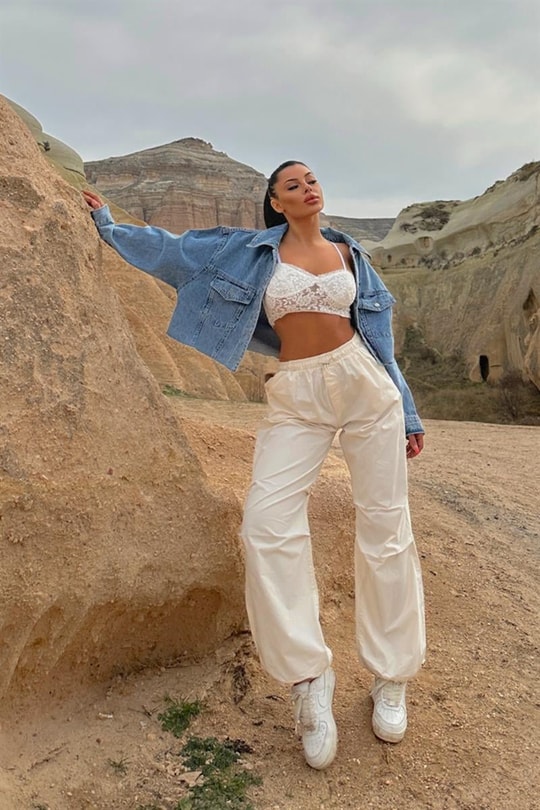 Paraşüt Jogger Pantolon Krem