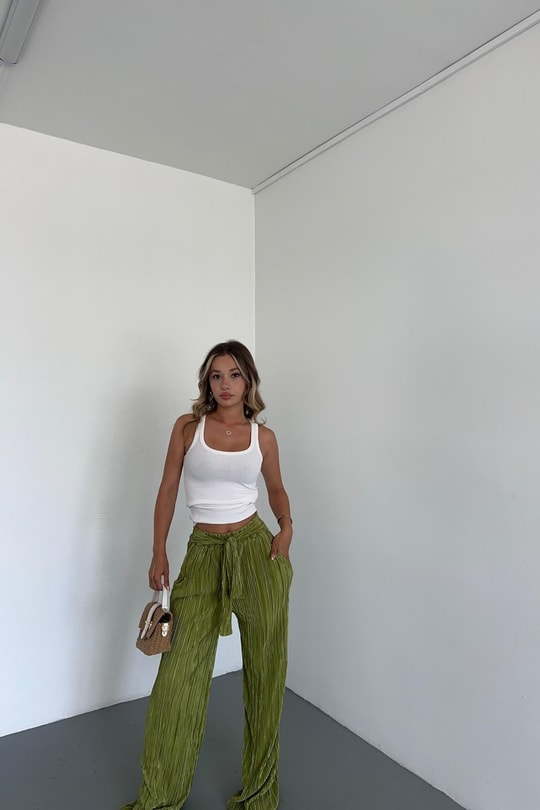 Pilise Kemerli Pantolon Yeşil
