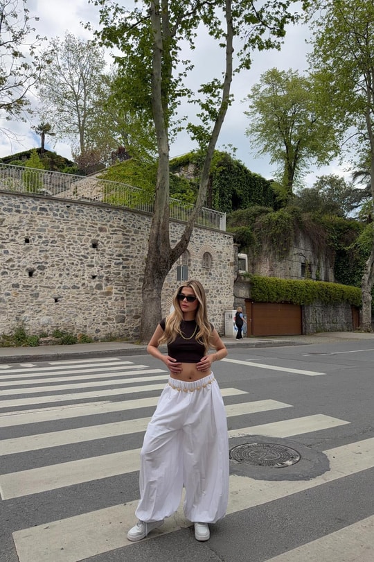 Poplin Balon Pantolon Beyaz
