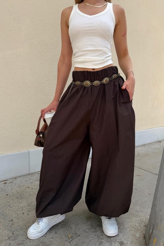 Poplin Balon Pantolon Kahve