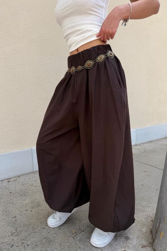 Poplin Balon Pantolon Kahve