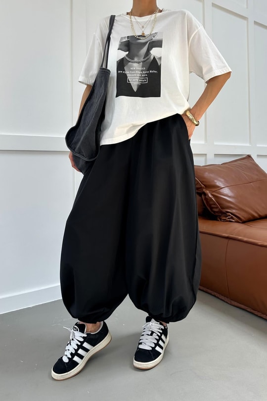 Poplin Balon Pantolon Siyah