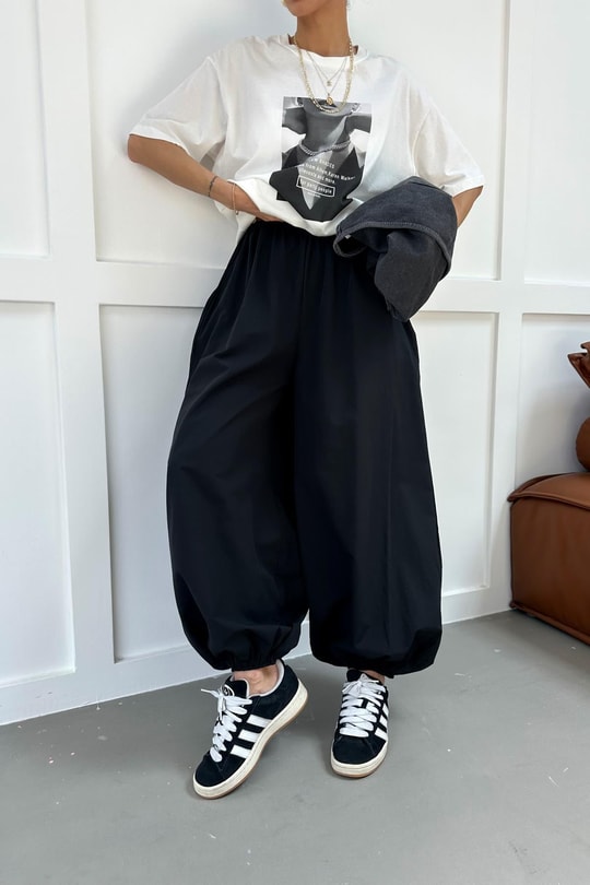 Poplin Balon Pantolon Siyah