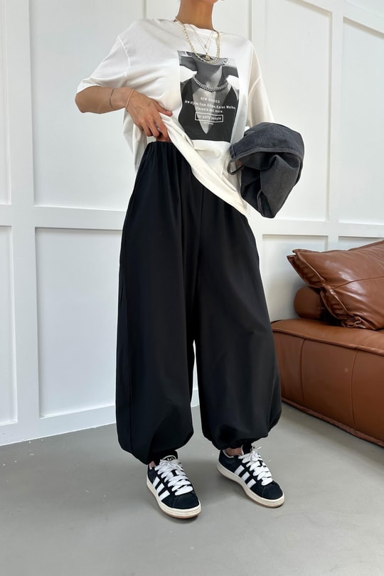 Poplin Balon Pantolon Siyah