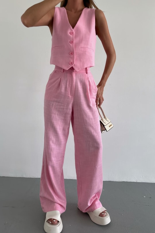 Relax Keten Pantolon Şeker Pembe