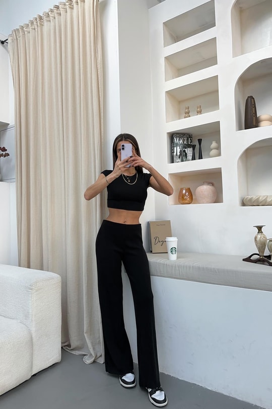 Ribanalı Basic Triko Pantolon Siyah