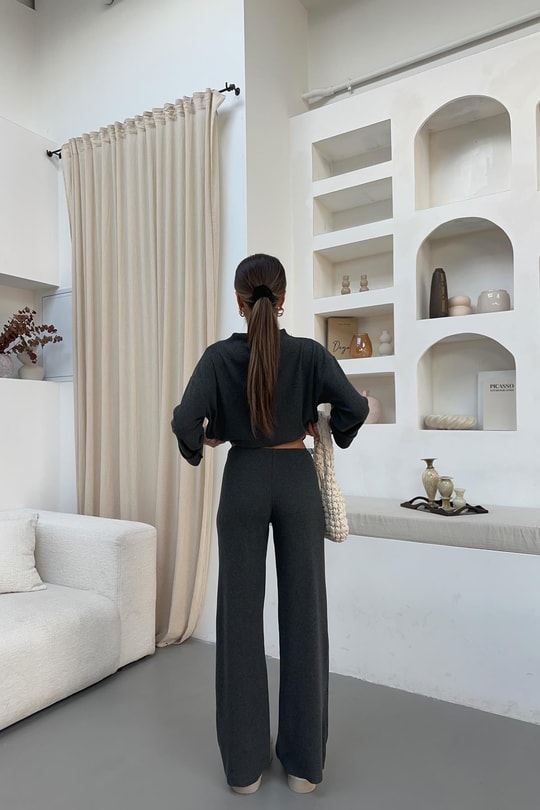 Ribanalı Basic Triko Pantolon Antrasit