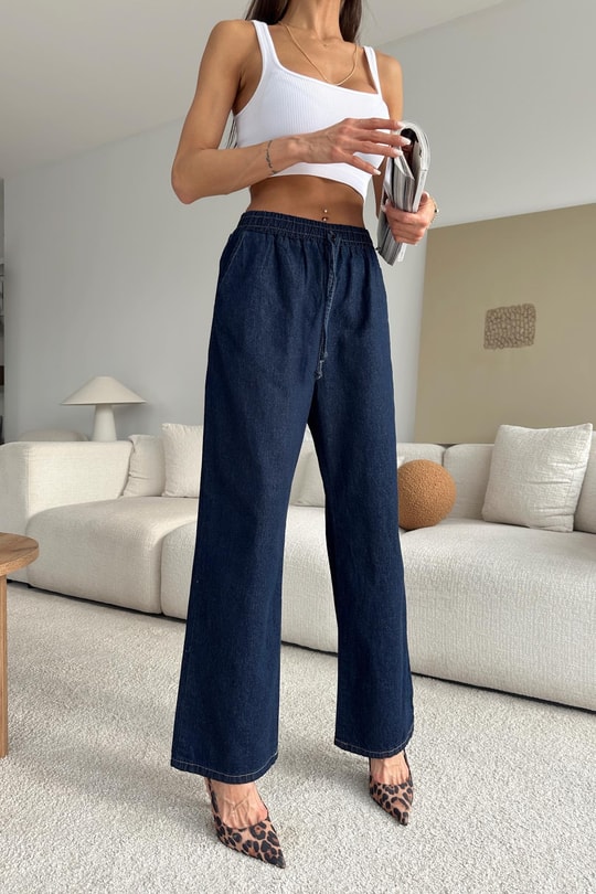 Riva Bağcıklı Denim Pantolon Lacivert