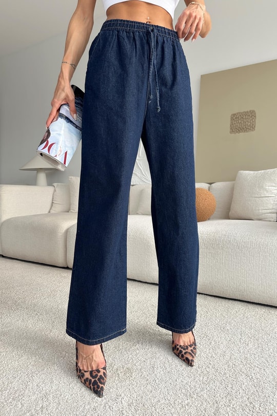 Riva Bağcıklı Denim Pantolon Lacivert