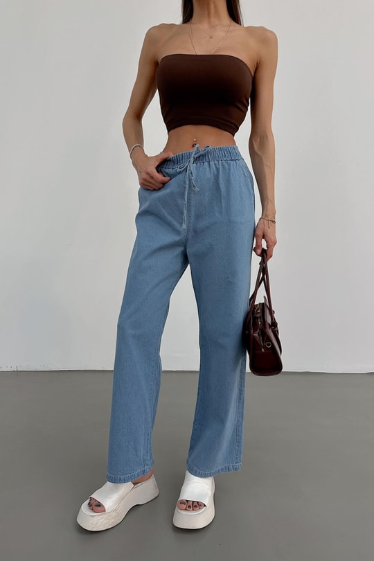 Riva Bağcıklı Denim Pantolon Mavi