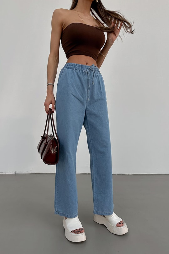 Riva Bağcıklı Denim Pantolon Mavi