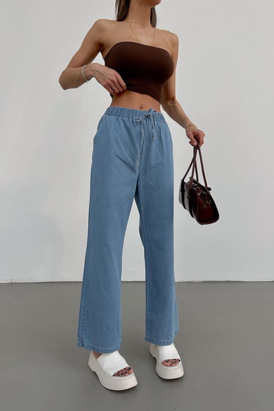 Riva Bağcıklı Denim Pantolon Mavi