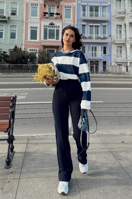 Straight Dikişli Pantolon Lacivert