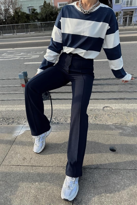 Straight Dikişli Pantolon Lacivert