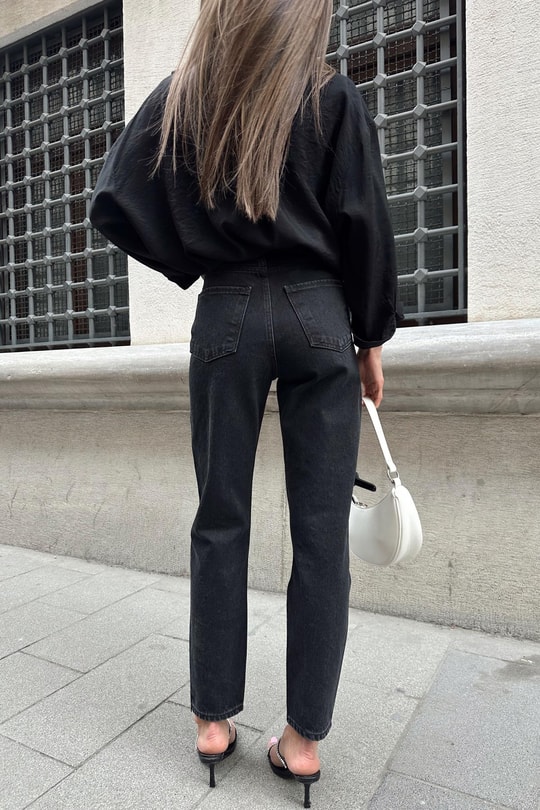 Taşlı Jean Siyah