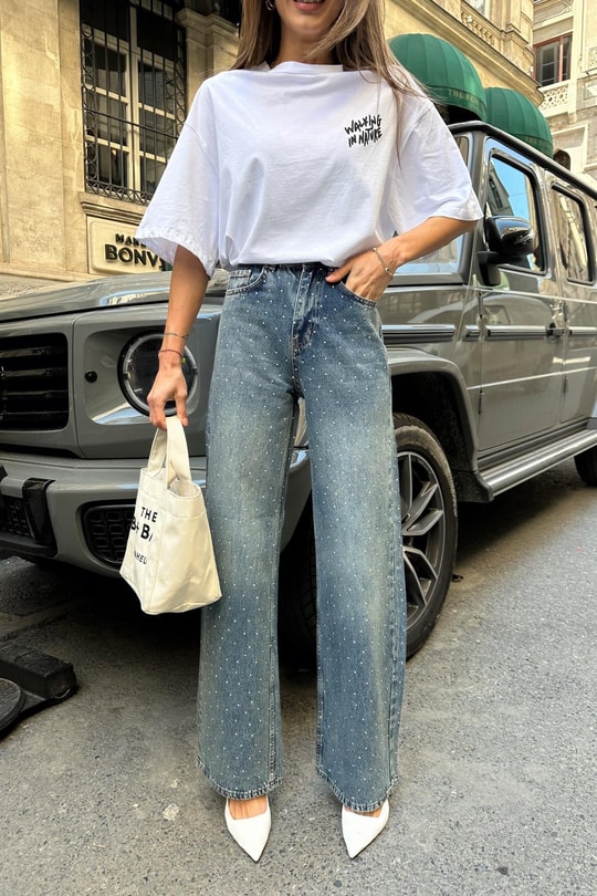 Taşlı Waıt Jean Mavi