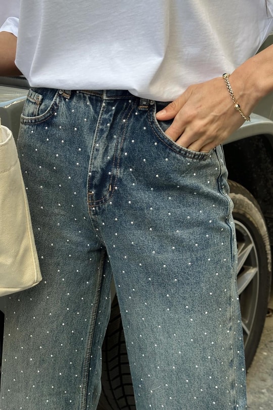 Taşlı Waıt Jean Mavi