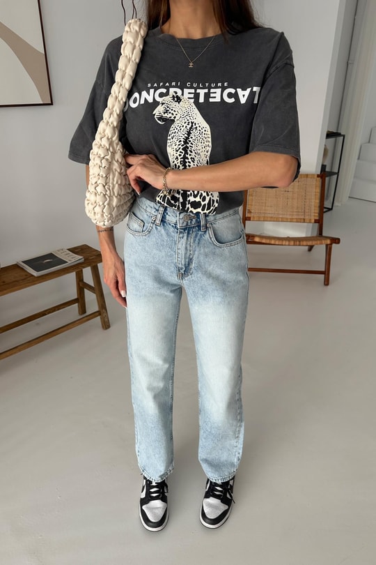 Wide Leg Jean Buz Mavi