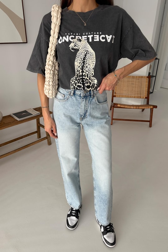 Wide Leg Jean Buz Mavi