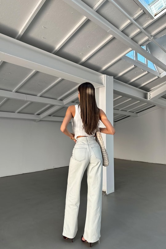 Yan Şerit Detaylı Palazzo Jean Buz Mavi