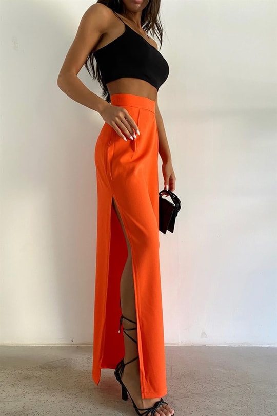 Yanı Yırtmaçlı Salaş Pantolon Oranj