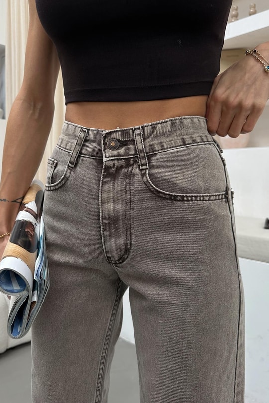 Yıkamalı Wide Leg Jean Açık Kahve