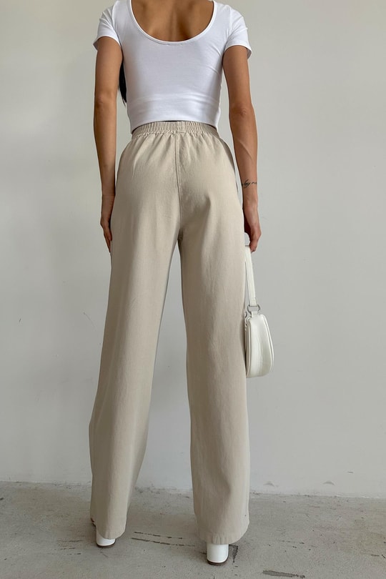 Yüksek Bel Gabardin Pantolon Taş