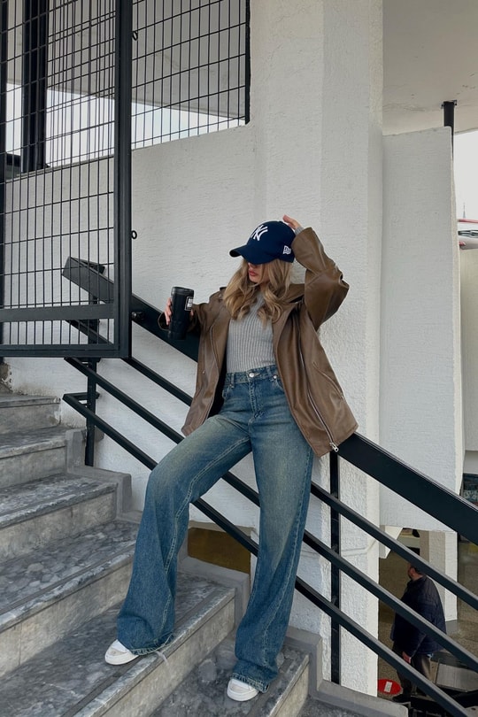 Yüksek Bel Straight Jean Lacivert