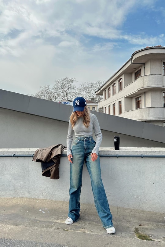Yüksek Bel Straight Jean Lacivert