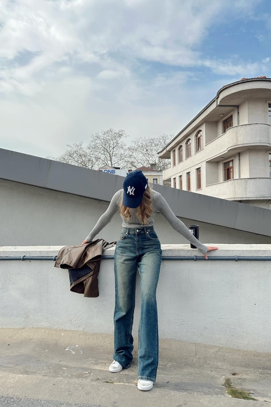 Yüksek Bel Straight Jean Lacivert